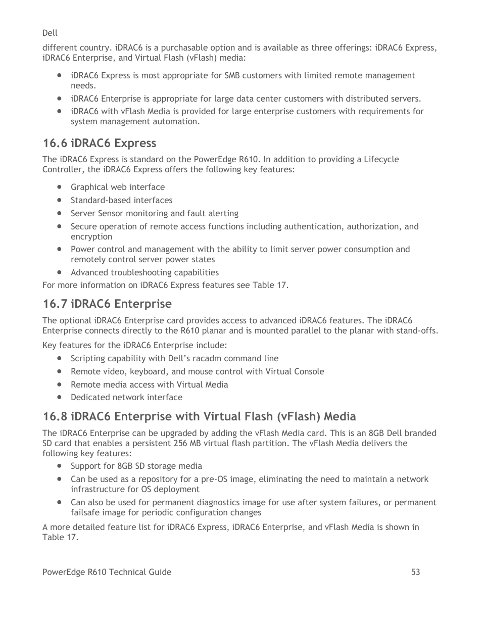 Idrac6 express, Idrac6 enterprise, 6 idrac6 express | 7 idrac6 enterprise | Dell POWEREDGE R610 User Manual | Page 53 / 61