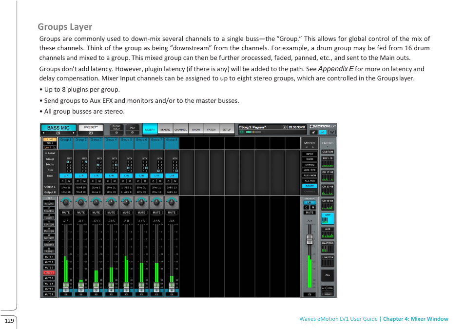 Groups layer | Waves eMotion LV1 64-Channel Mixer with Axis One Custom Computer User Manual | Page 134 / 220