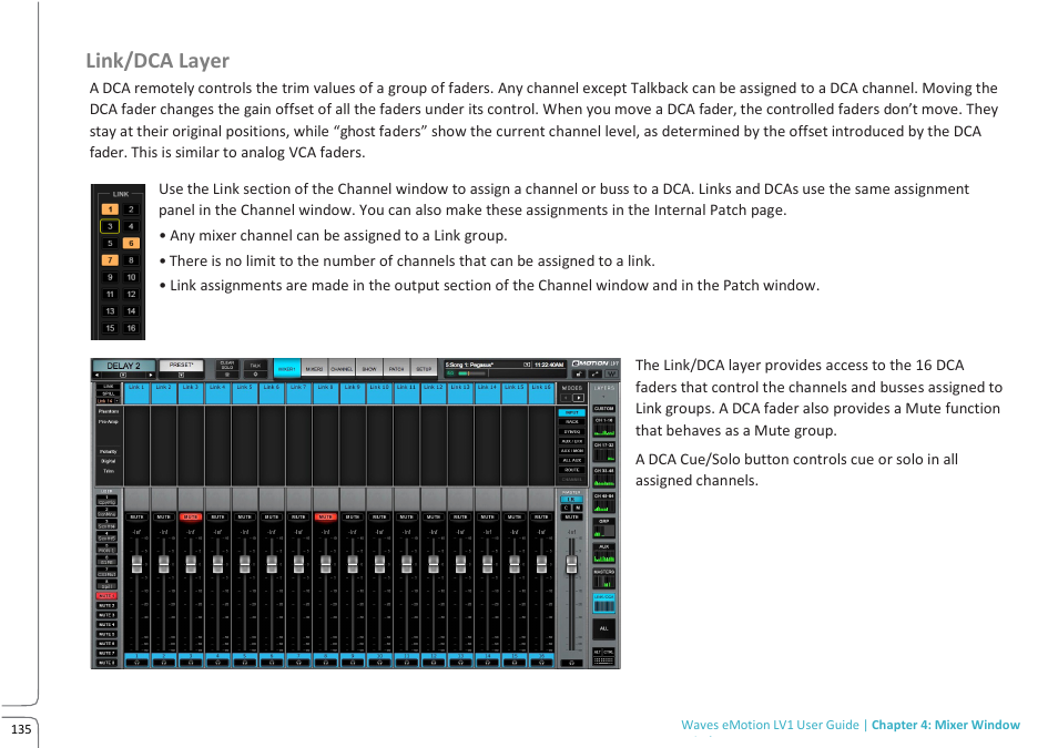 Acr14849273802124829712182.tmp, Link/dca layer | Waves eMotion LV1 64-Channel Mixer with Axis One Custom Computer User Manual | Page 140 / 220
