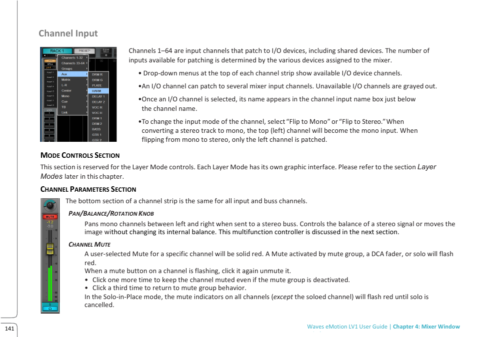 Channel input | Waves eMotion LV1 64-Channel Mixer with Axis One Custom Computer User Manual | Page 146 / 220