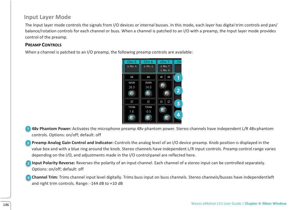 Input layer mode, Inpu t layer mode | Waves eMotion LV1 64-Channel Mixer with Axis One Custom Computer User Manual | Page 151 / 220