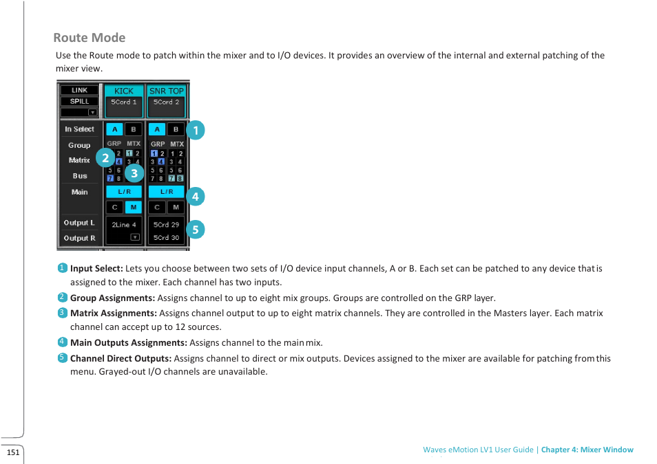 Route mode | Waves eMotion LV1 64-Channel Mixer with Axis One Custom Computer User Manual | Page 156 / 220