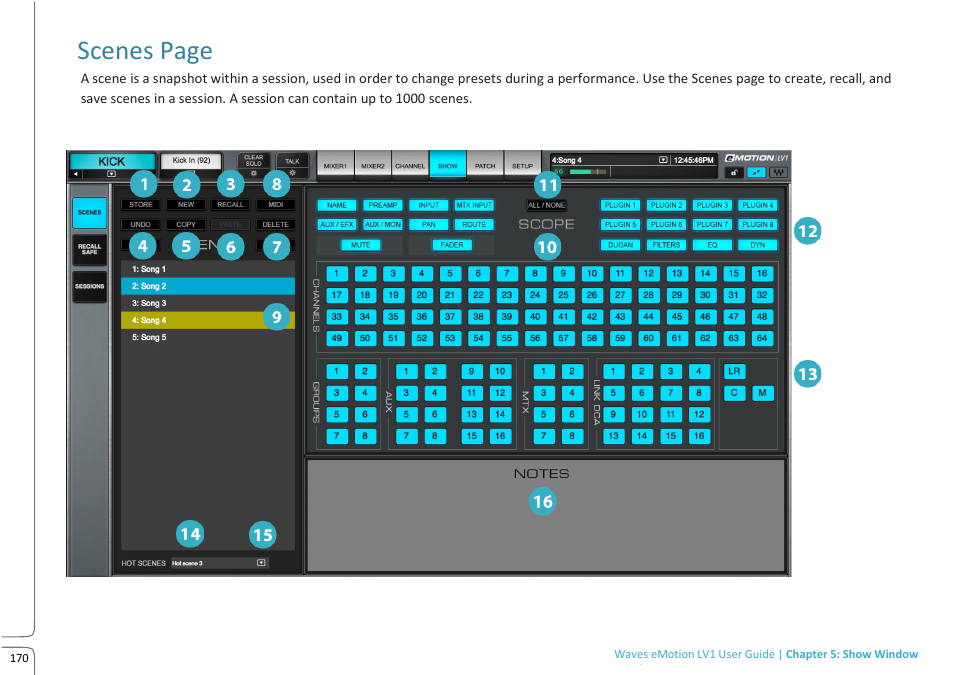 Scenes page | Waves eMotion LV1 64-Channel Mixer with Axis One Custom Computer User Manual | Page 175 / 220