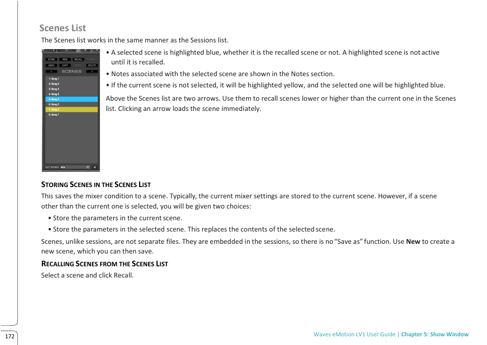 Lv1 main build preview 10.09k, Scenes list | Waves eMotion LV1 64-Channel Mixer with Axis One Custom Computer User Manual | Page 177 / 220