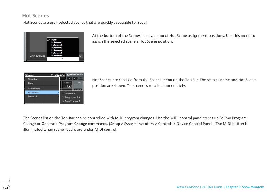 Hot scenes | Waves eMotion LV1 64-Channel Mixer with Axis One Custom Computer User Manual | Page 179 / 220