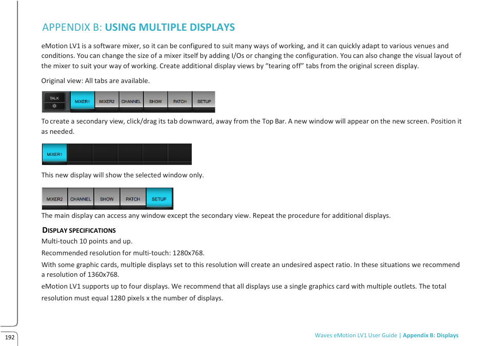 Acr148492738021248-13333217.tmp, Appendix b: using multiple displays | Waves eMotion LV1 64-Channel Mixer with Axis One Custom Computer User Manual | Page 197 / 220