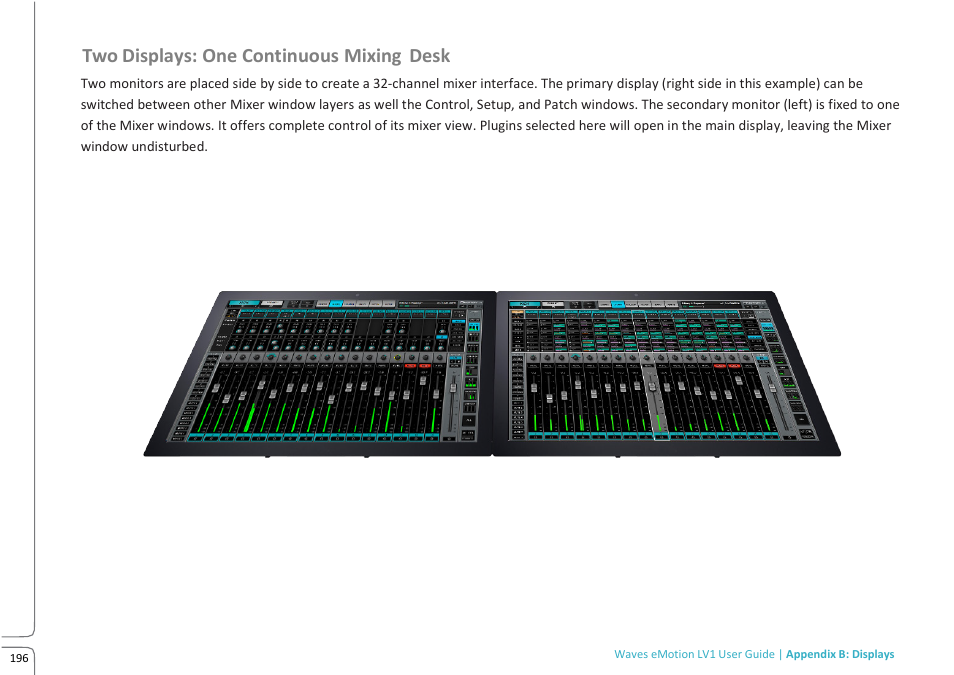 Two displays: one continuous mixing desk | Waves eMotion LV1 64-Channel Mixer with Axis One Custom Computer User Manual | Page 201 / 220
