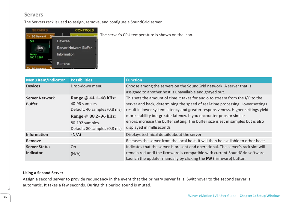 Lv1 main build preview 10.09d, Servers | Waves eMotion LV1 64-Channel Mixer with Axis One Custom Computer User Manual | Page 41 / 220