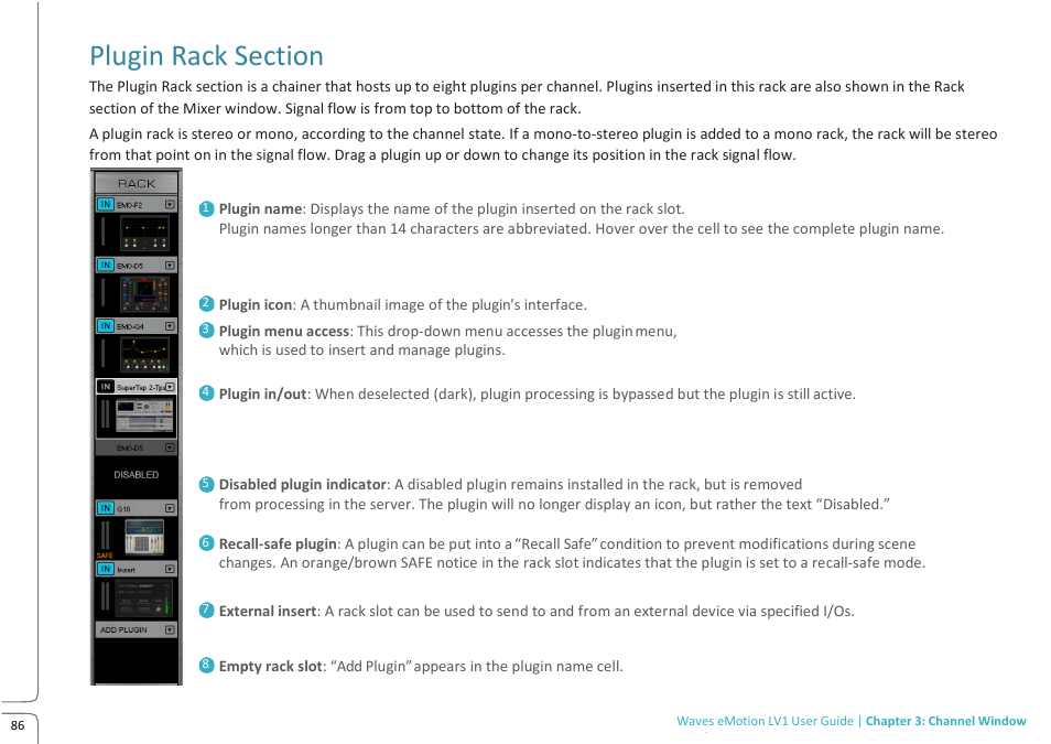 Plugin rack section | Waves eMotion LV1 64-Channel Mixer with Axis One Custom Computer User Manual | Page 91 / 220