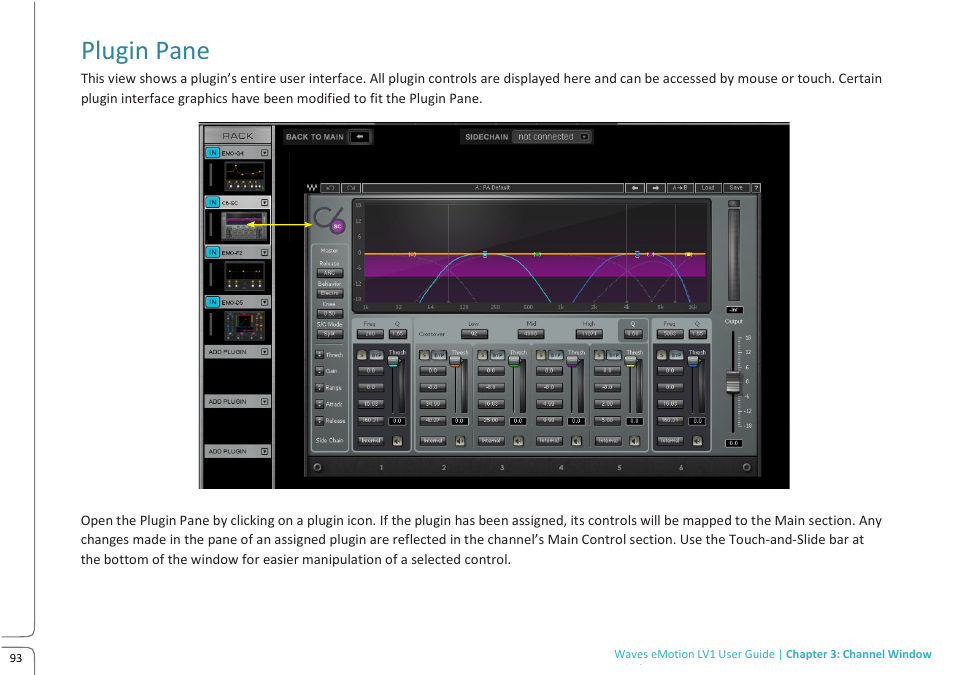 Plugin pane | Waves eMotion LV1 64-Channel Mixer with Axis One Custom Computer User Manual | Page 98 / 220