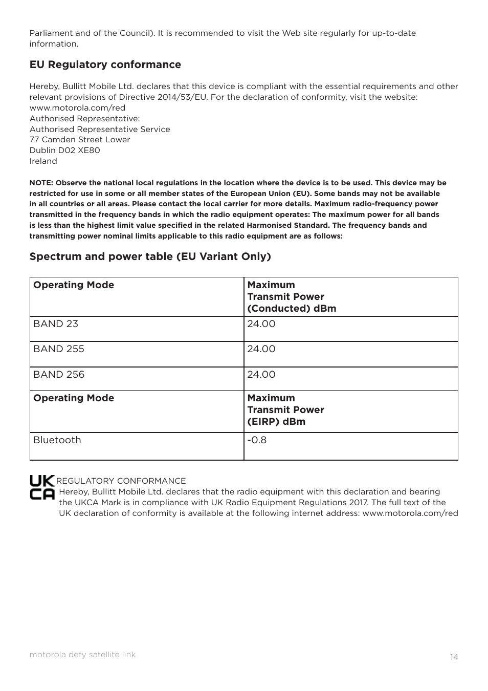 Motorola Defy Satellite Link User Manual | Page 14 / 16