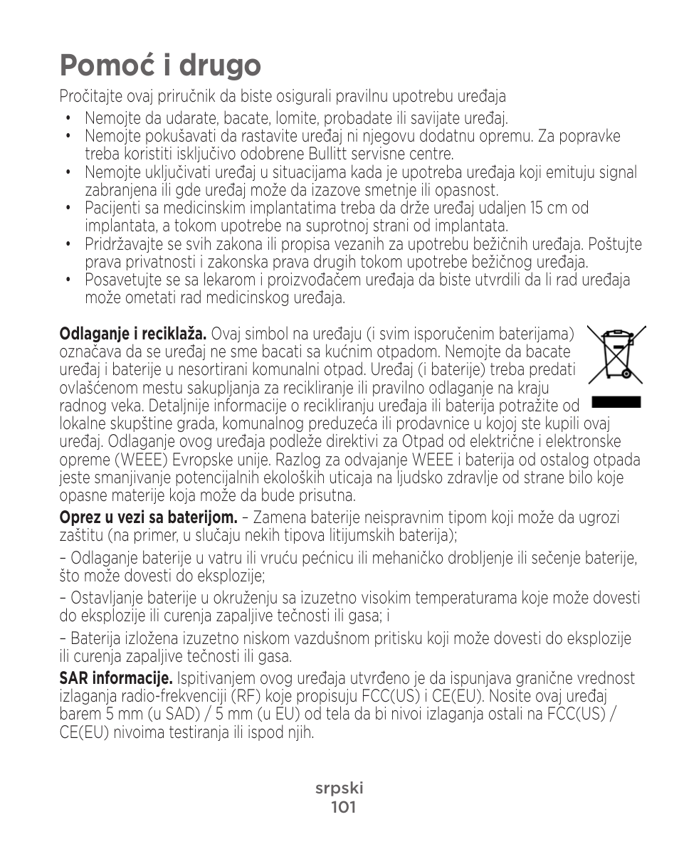 Pomoć i drugo | Motorola Defy Satellite Link User Manual | Page 101 / 134