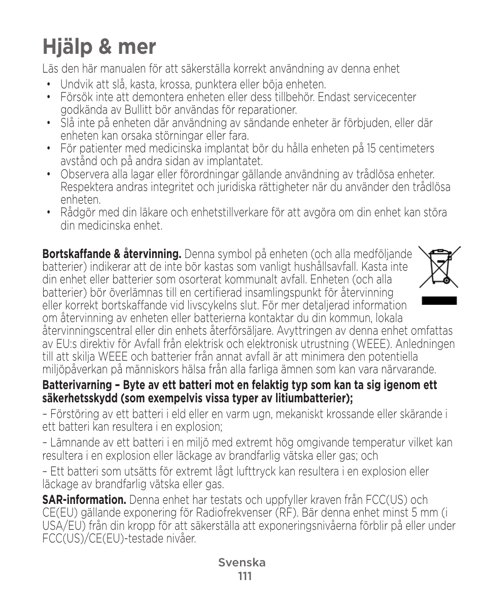 Hjälp & mer | Motorola Defy Satellite Link User Manual | Page 111 / 134