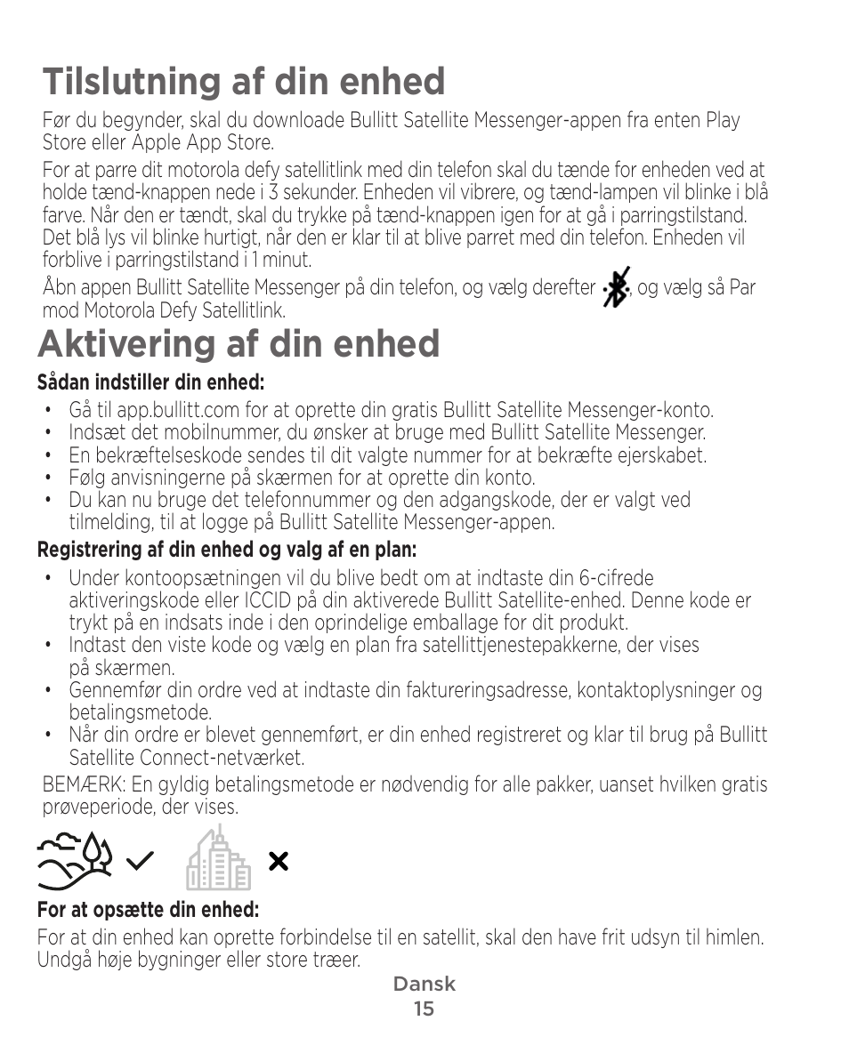 Tilslutning af din enhed, Aktivering af din enhed | Motorola Defy Satellite Link User Manual | Page 15 / 134