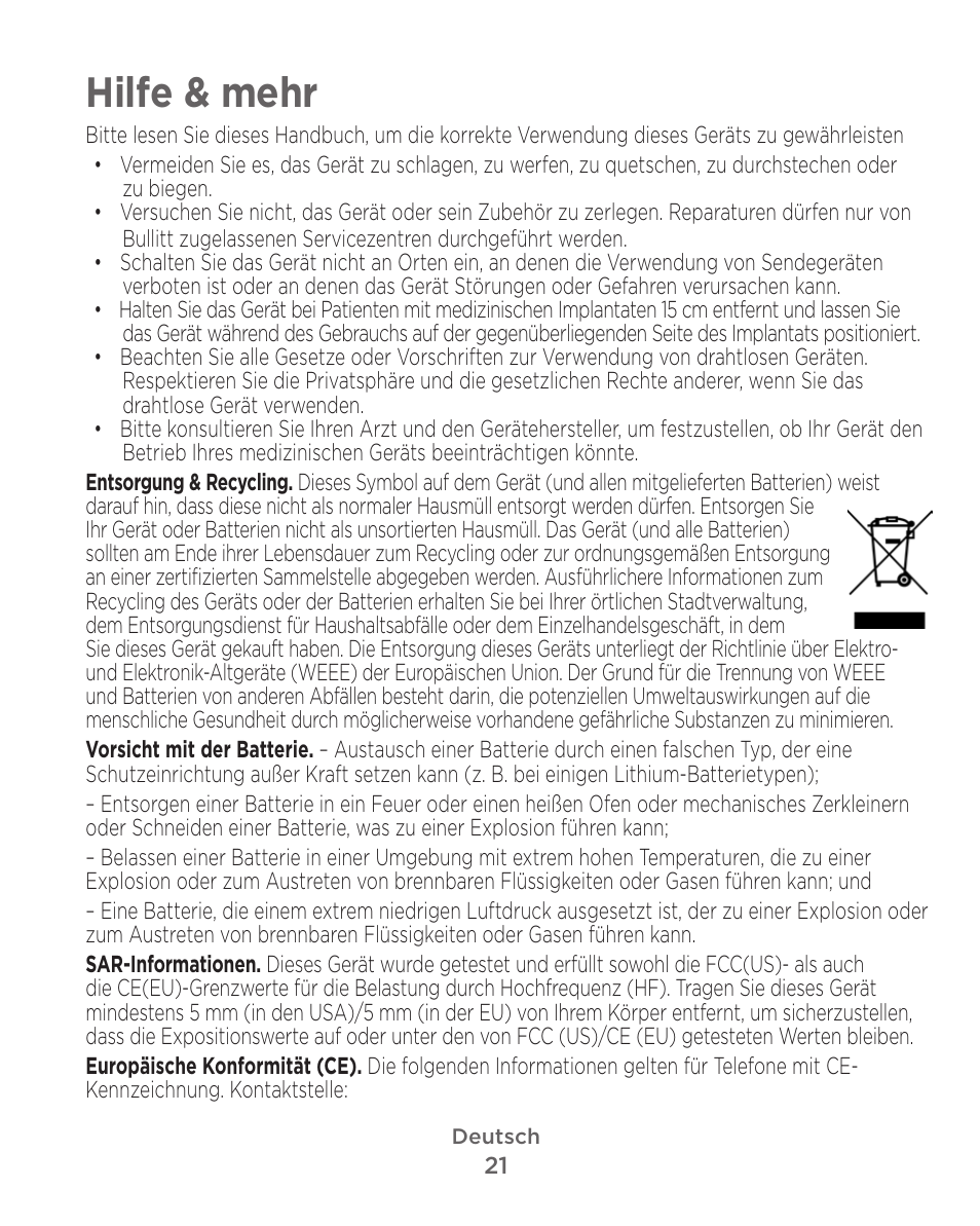 Hilfe & mehr | Motorola Defy Satellite Link User Manual | Page 21 / 134