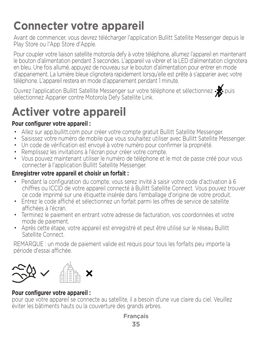 Connecter votre appareil, Activer votre appareil | Motorola Defy Satellite Link User Manual | Page 35 / 134