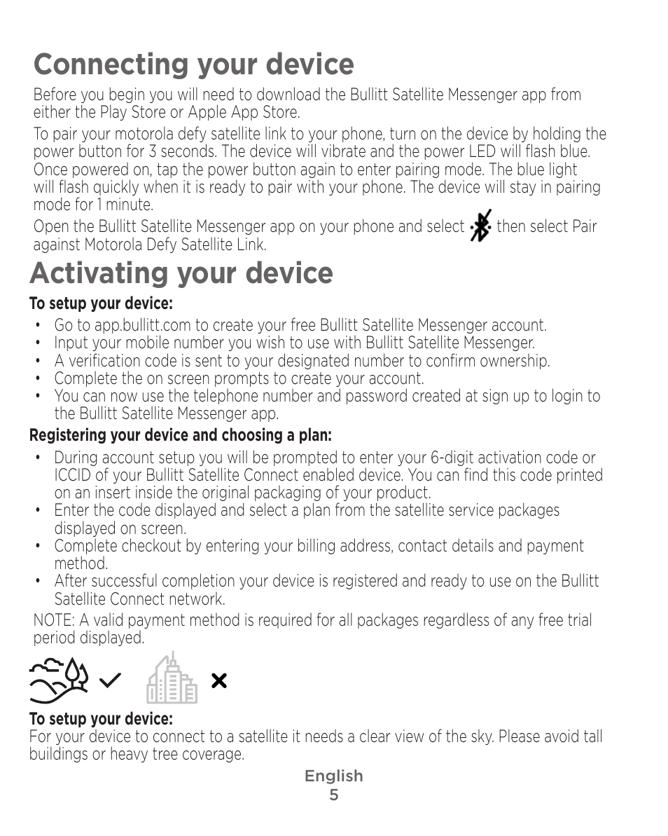 Connecting your device, Activating your device | Motorola Defy Satellite Link User Manual | Page 5 / 134