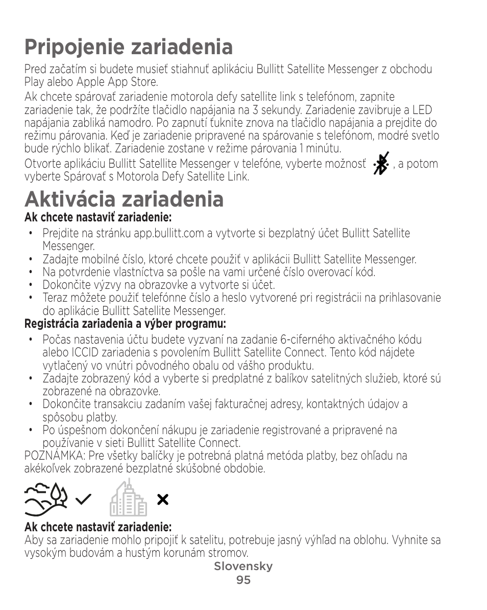 Pripojenie zariadenia, Aktivácia zariadenia | Motorola Defy Satellite Link User Manual | Page 95 / 134