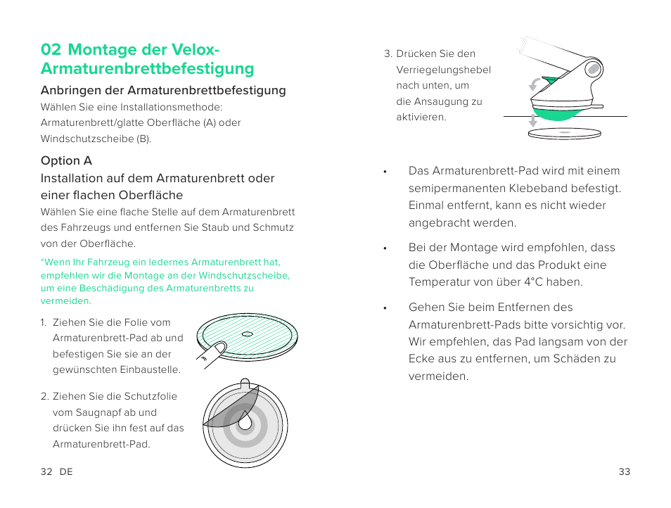 02 montage der velox- armaturenbrettbefestigung | iOttie Velox Magnetic Wireless Charging Dash and Windshield Mount User Manual | Page 17 / 25