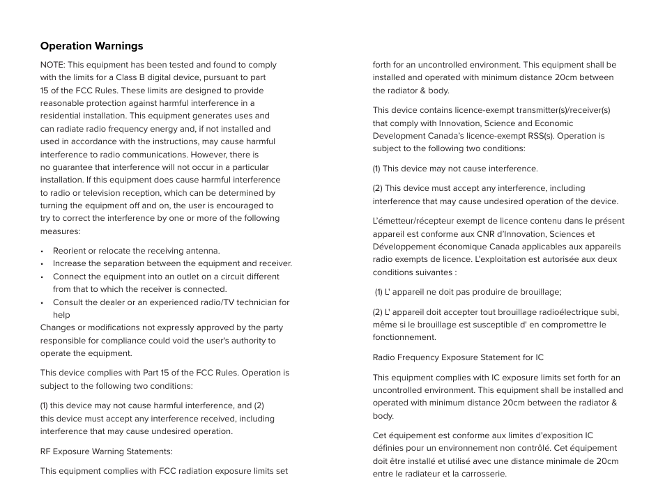 Operation warnings | iOttie Velox Magnetic Wireless Charging Dash and Windshield Mount User Manual | Page 23 / 25
