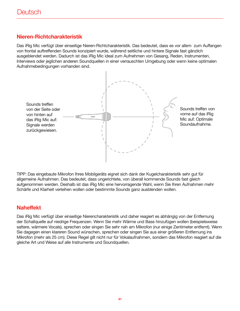 Nieren-richtcharakteristik, Naheffekt, Deutsch | IK Multimedia iRig Mic User Manual | Page 41 / 61