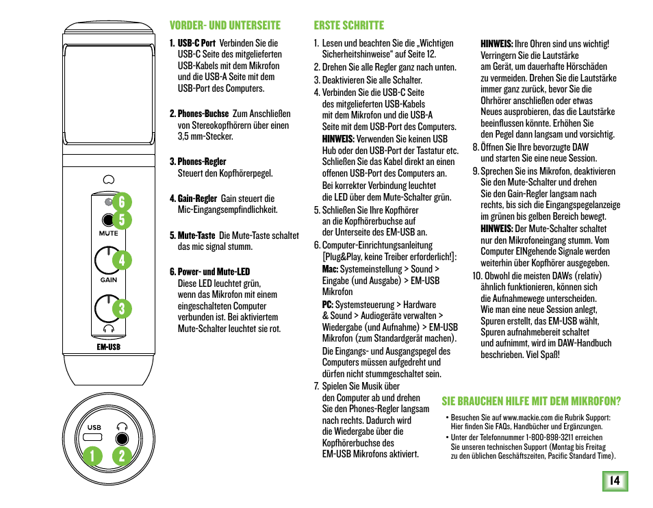 MACKIE EM-USB EleMent Series USB Condenser Microphone User Manual | Page 14 / 16