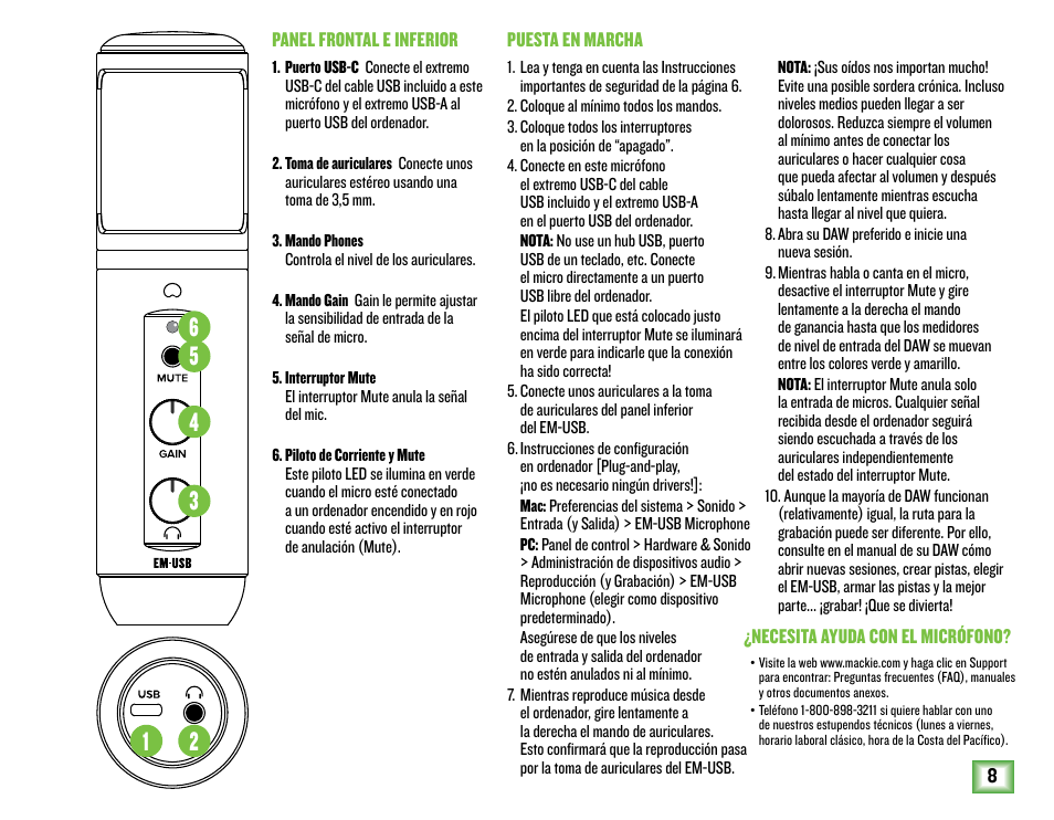 MACKIE EM-USB EleMent Series USB Condenser Microphone User Manual | Page 8 / 16