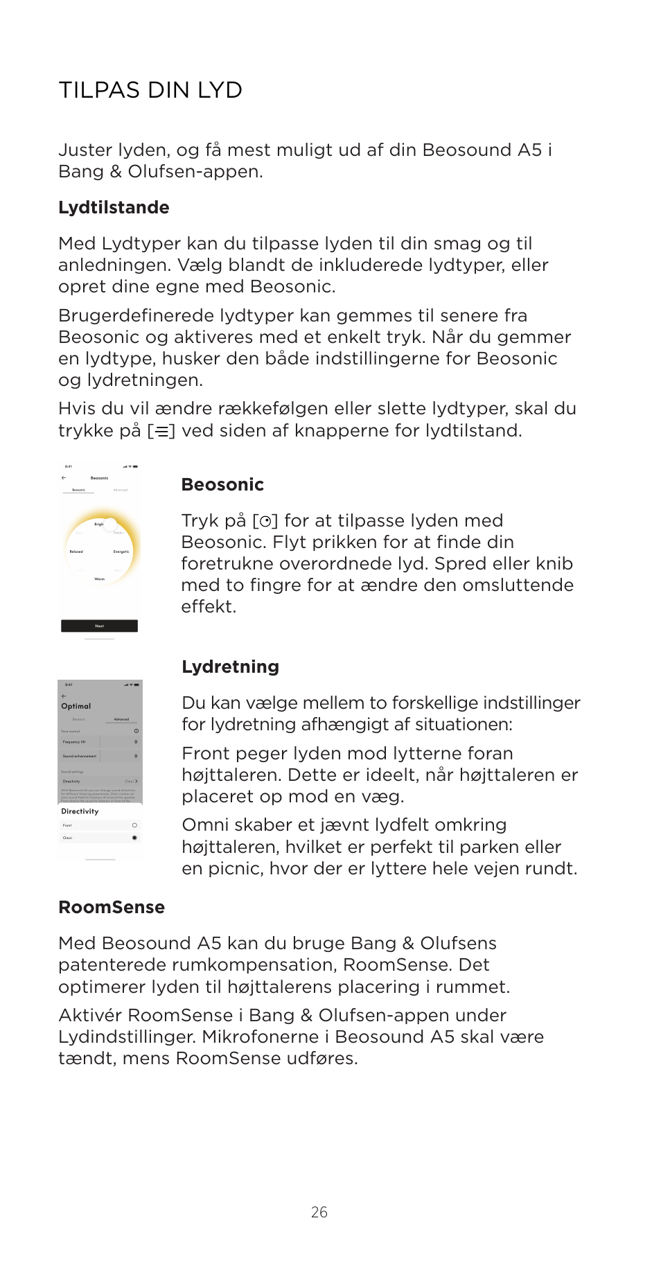 Tilpas din lyd | Bang & Olufsen Beosound A5 Portable Wireless Speaker (Nordic Weave) User Manual | Page 26 / 213