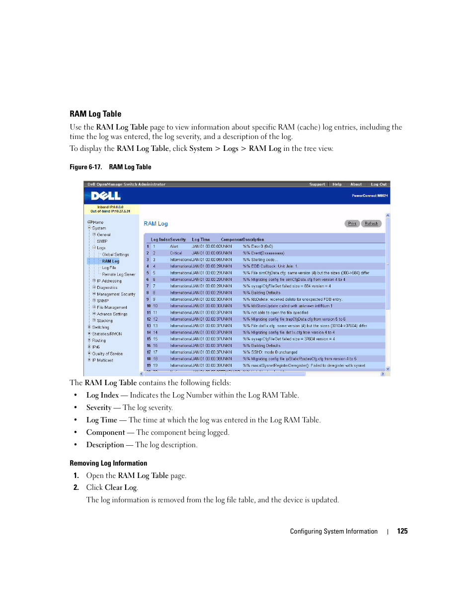 Ram log table | Dell PowerConnect M6220 User Manual | Page 127 / 737