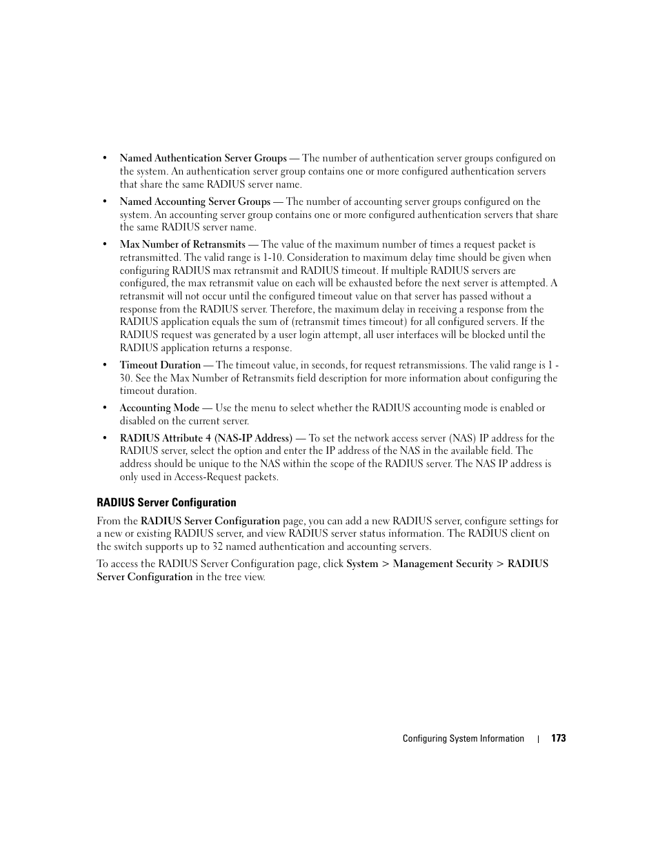 Radius server configuration | Dell PowerConnect M6220 User Manual | Page 175 / 737