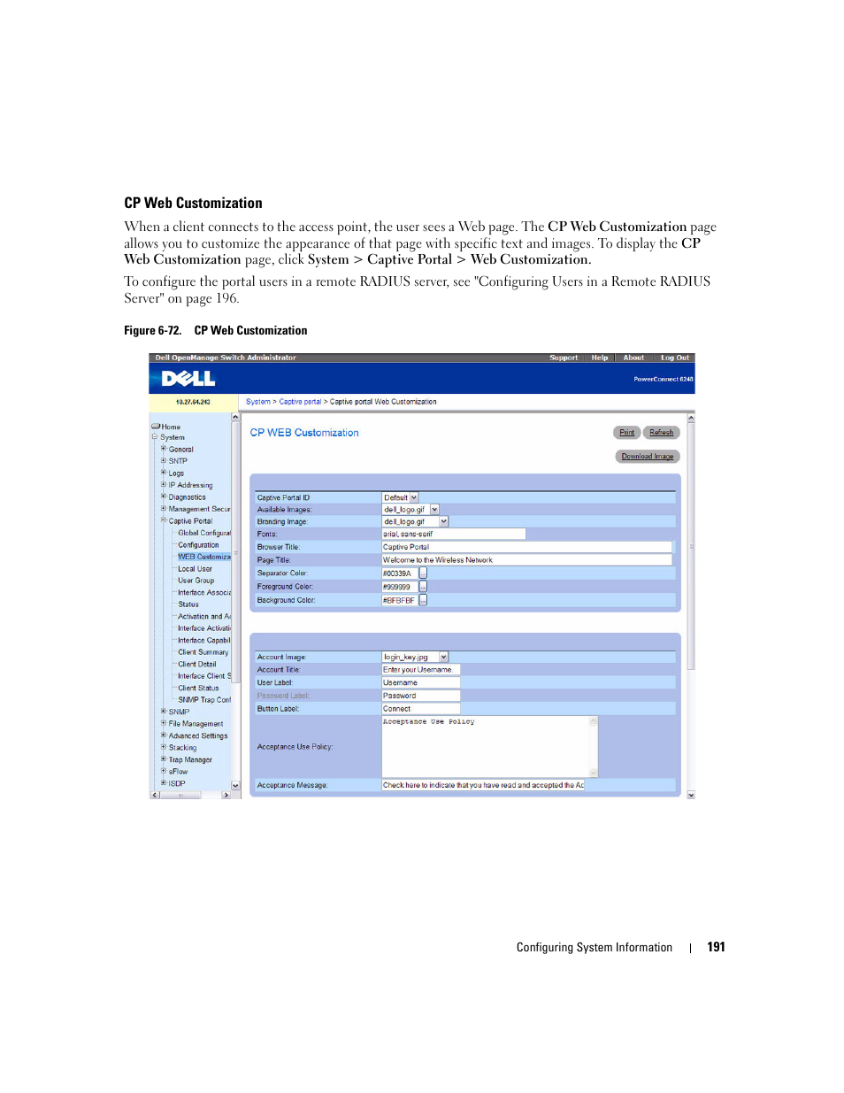 Cp web customization | Dell PowerConnect M6220 User Manual | Page 193 / 737