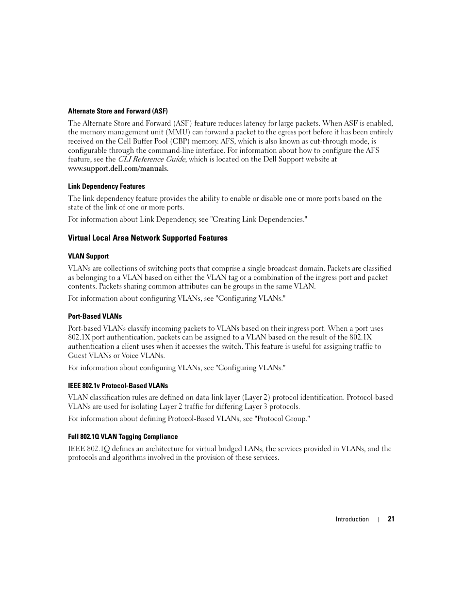 Virtual local area network supported features | Dell PowerConnect M6220 User Manual | Page 23 / 737