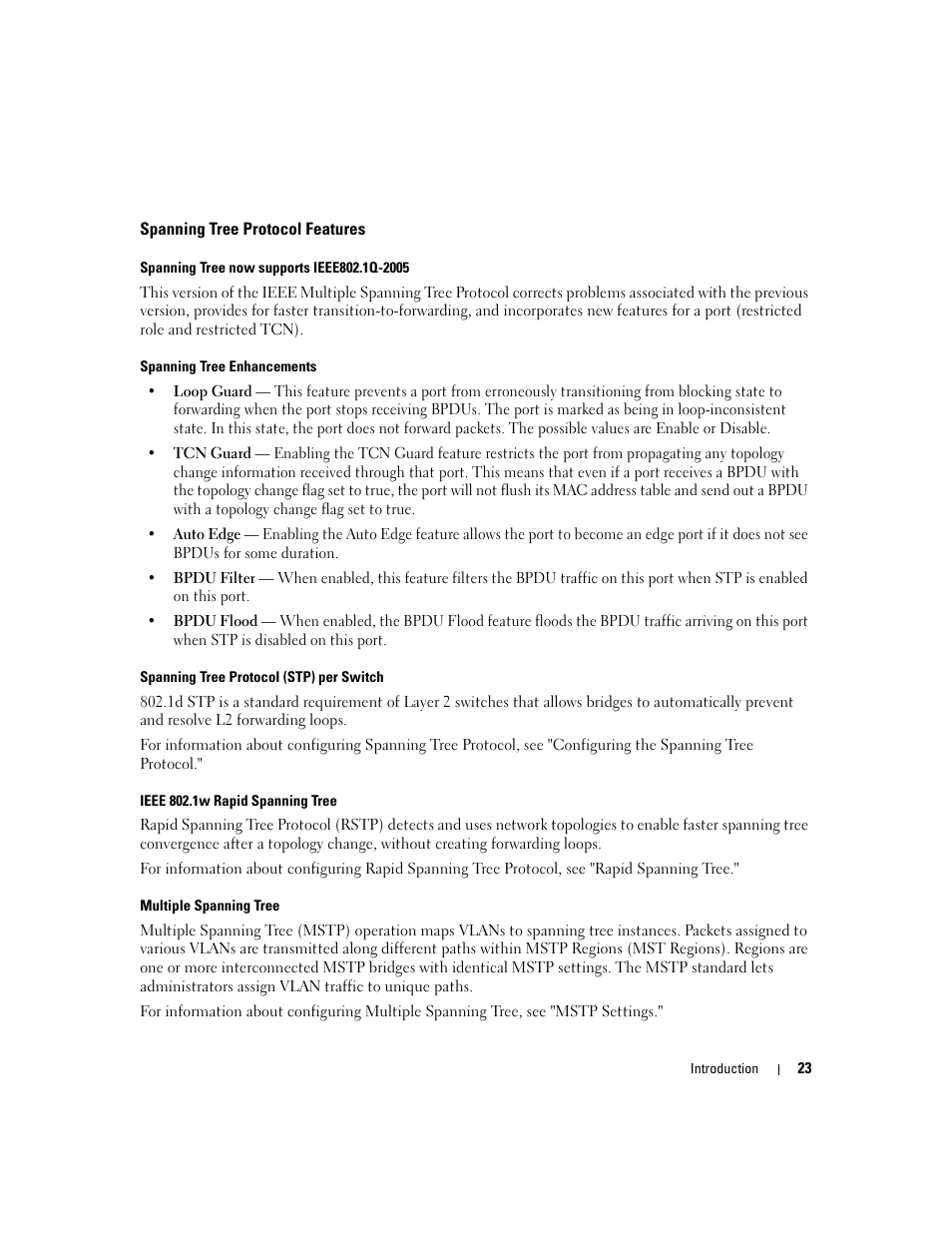 Spanning tree protocol features | Dell PowerConnect M6220 User Manual | Page 25 / 737