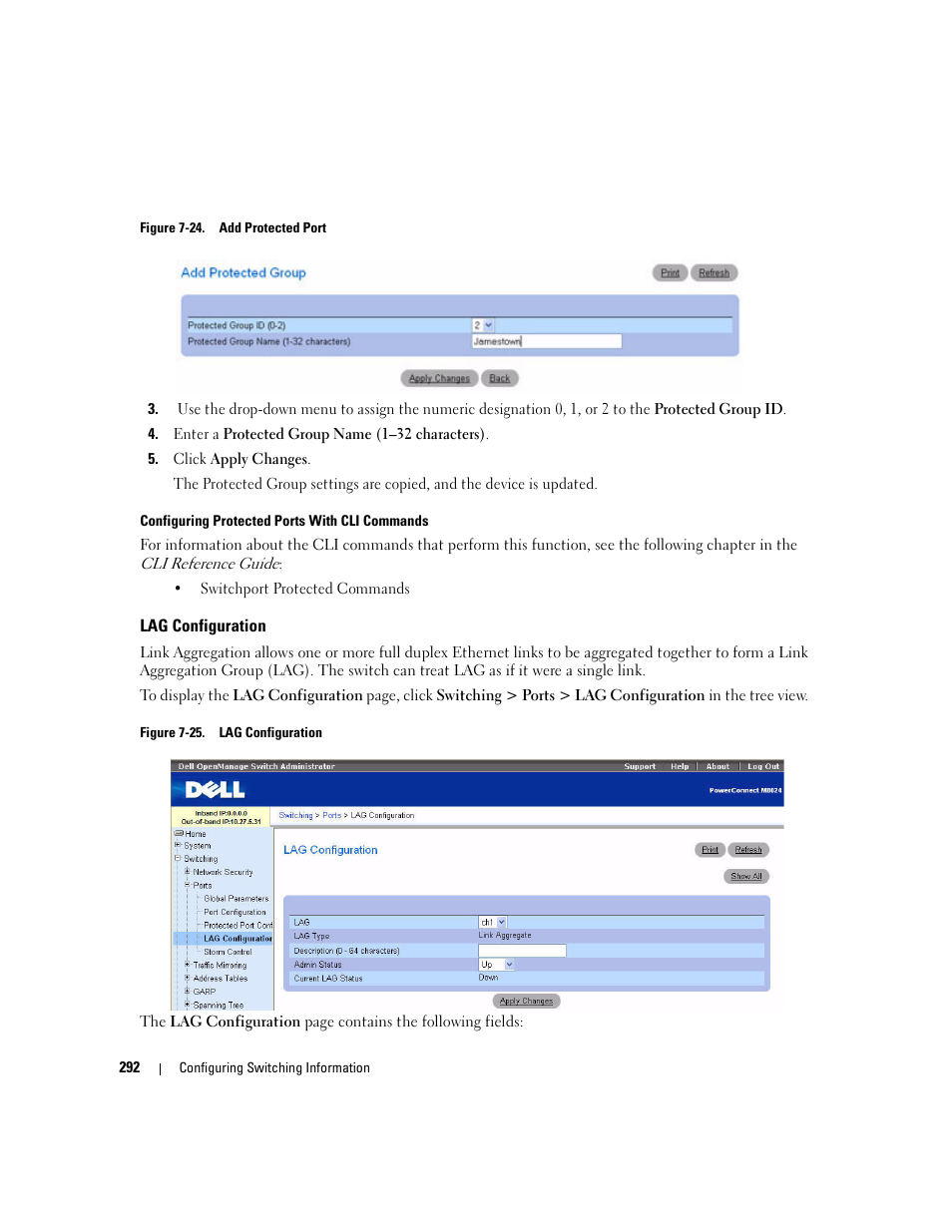 Lag configuration, Configuration | Dell PowerConnect M6220 User Manual | Page 294 / 737