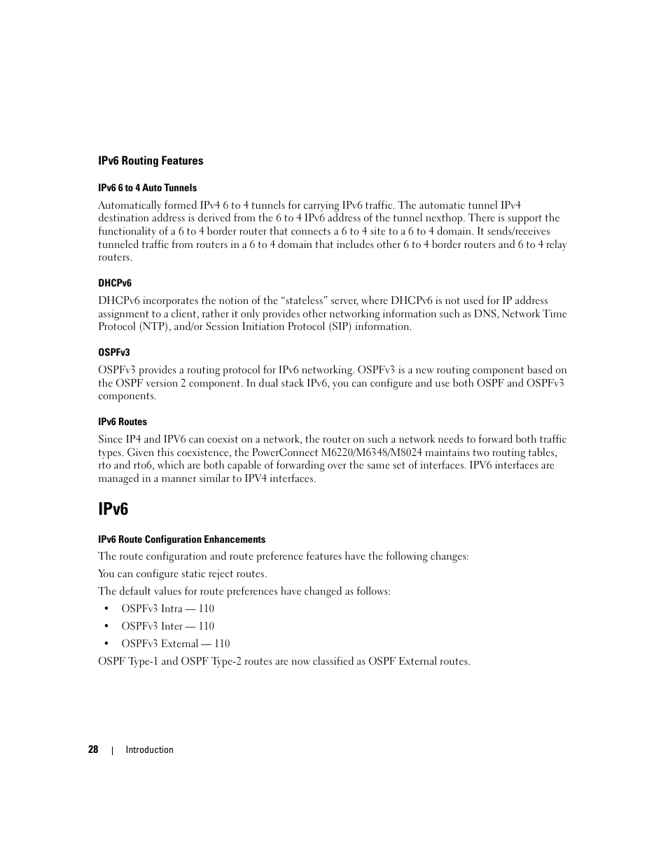 Ipv6, Ipv6 routing features | Dell PowerConnect M6220 User Manual | Page 30 / 737