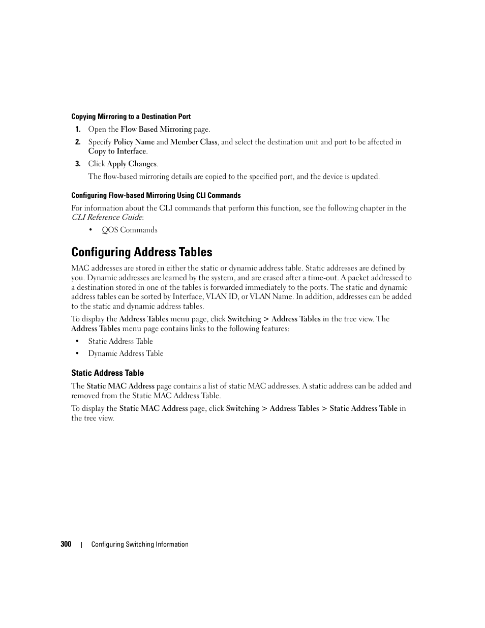 Configuring address tables, Static address table | Dell PowerConnect M6220 User Manual | Page 302 / 737