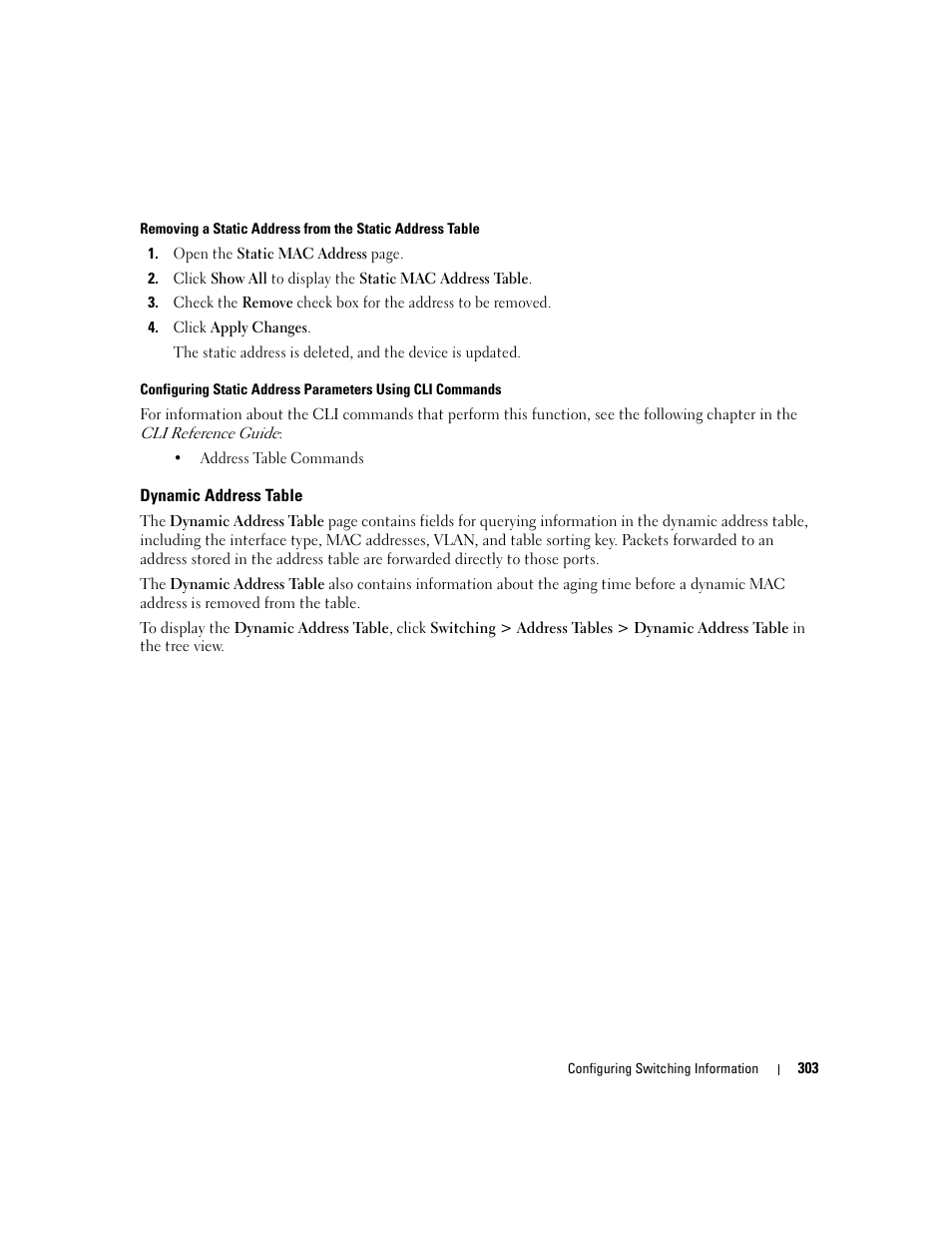 Dynamic address table | Dell PowerConnect M6220 User Manual | Page 305 / 737