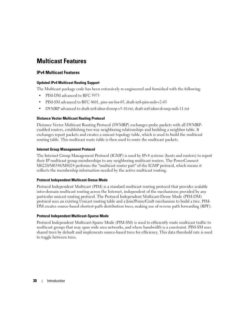 Multicast features, Ipv4 multicast features | Dell PowerConnect M6220 User Manual | Page 32 / 737