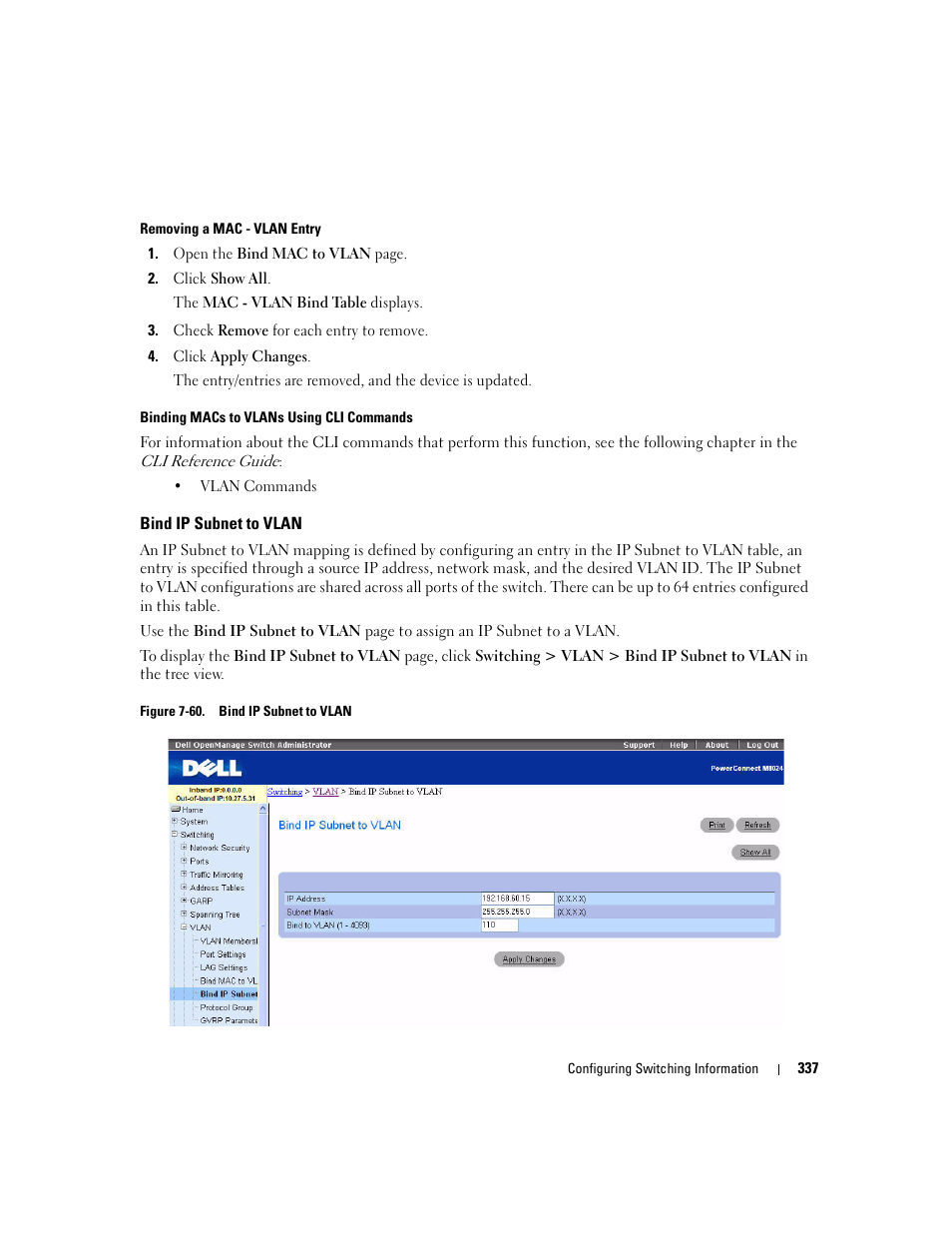 Bind ip subnet to vlan | Dell PowerConnect M6220 User Manual | Page 339 / 737