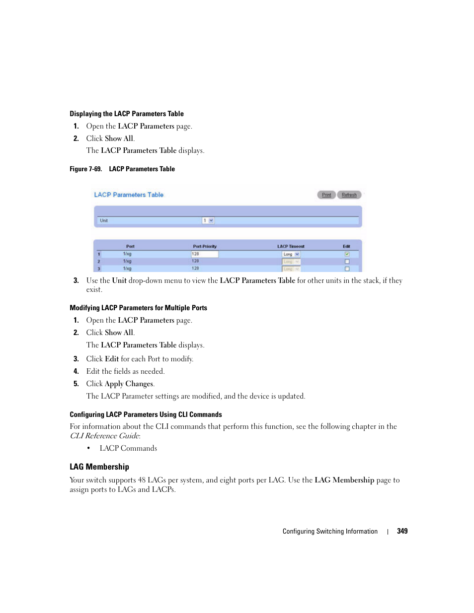 Lag membership | Dell PowerConnect M6220 User Manual | Page 351 / 737