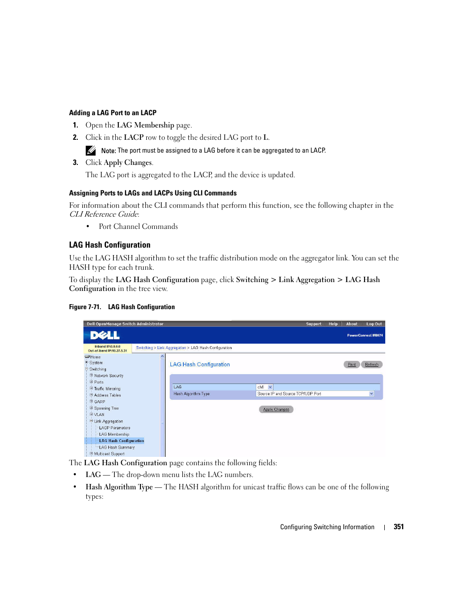 Lag hash configuration | Dell PowerConnect M6220 User Manual | Page 353 / 737