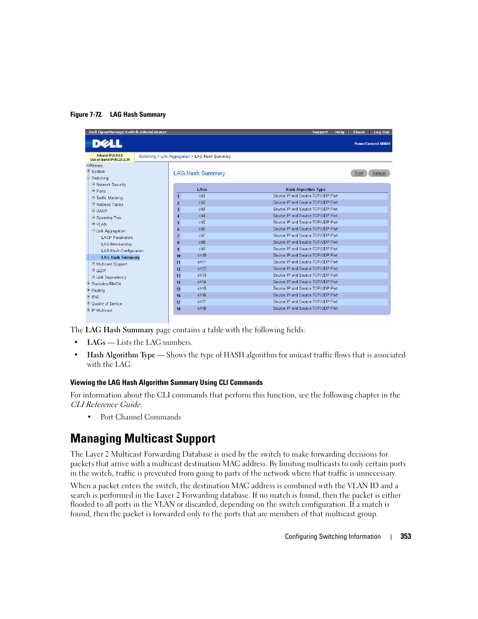 Managing multicast support | Dell PowerConnect M6220 User Manual | Page 355 / 737