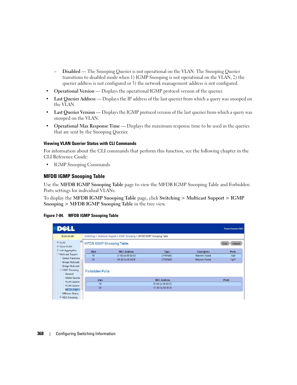 Mfdb igmp snooping table | Dell PowerConnect M6220 User Manual | Page 370 / 737