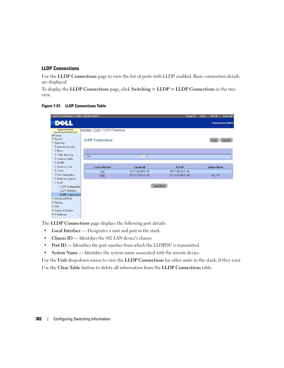 Lldp connections | Dell PowerConnect M6220 User Manual | Page 384 / 737