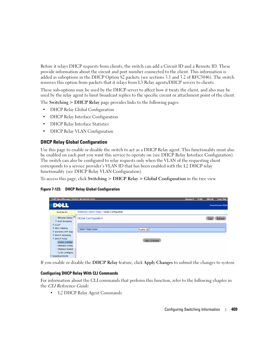 Dhcp relay global configuration | Dell PowerConnect M6220 User Manual | Page 411 / 737