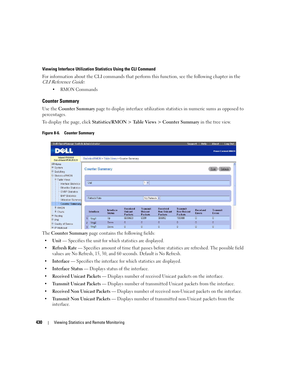 Counter summary | Dell PowerConnect M6220 User Manual | Page 432 / 737