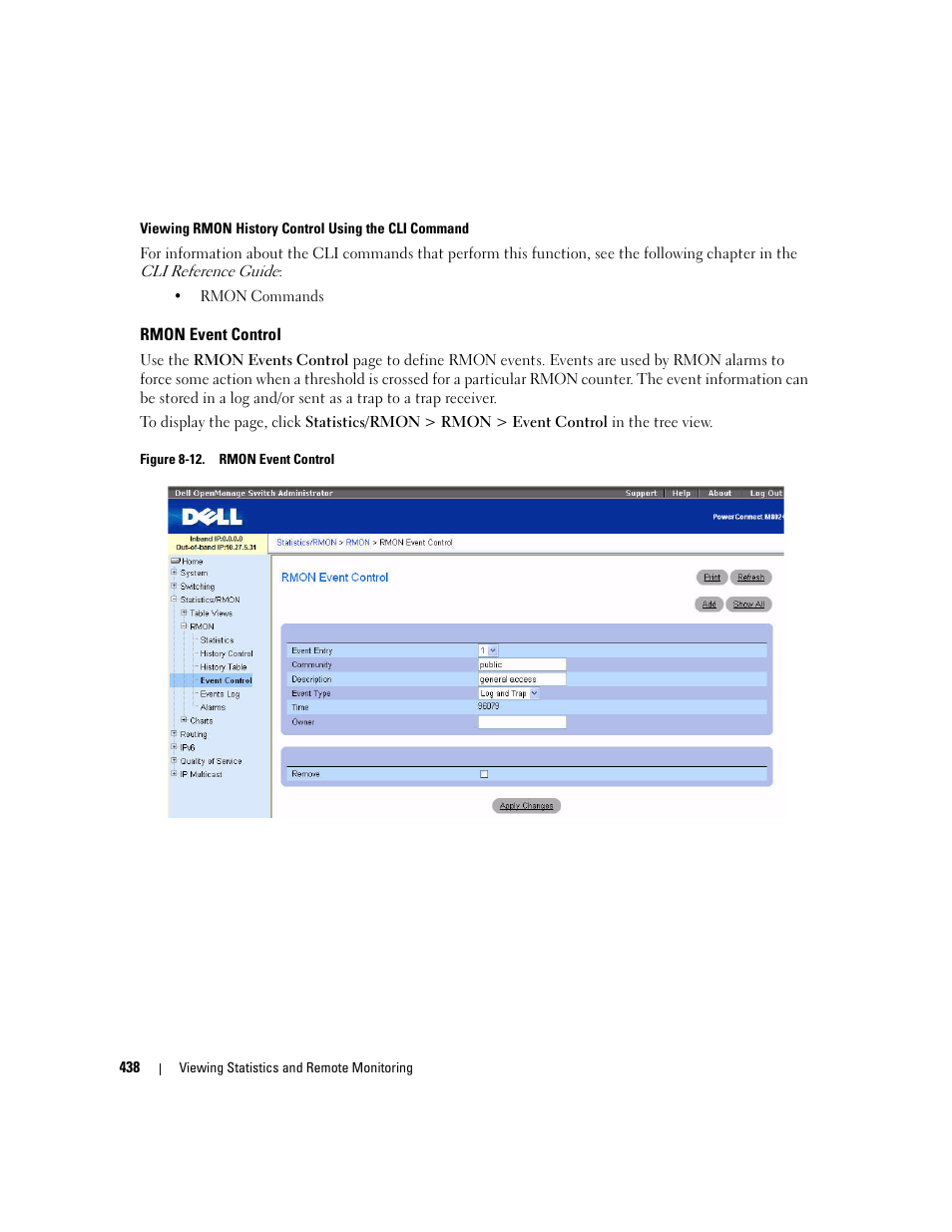 Rmon event control | Dell PowerConnect M6220 User Manual | Page 440 / 737