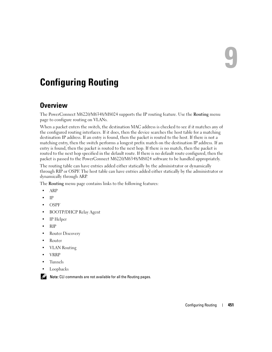 Configuring routing, Overview, 9 configuring routing | Dell PowerConnect M6220 User Manual | Page 453 / 737