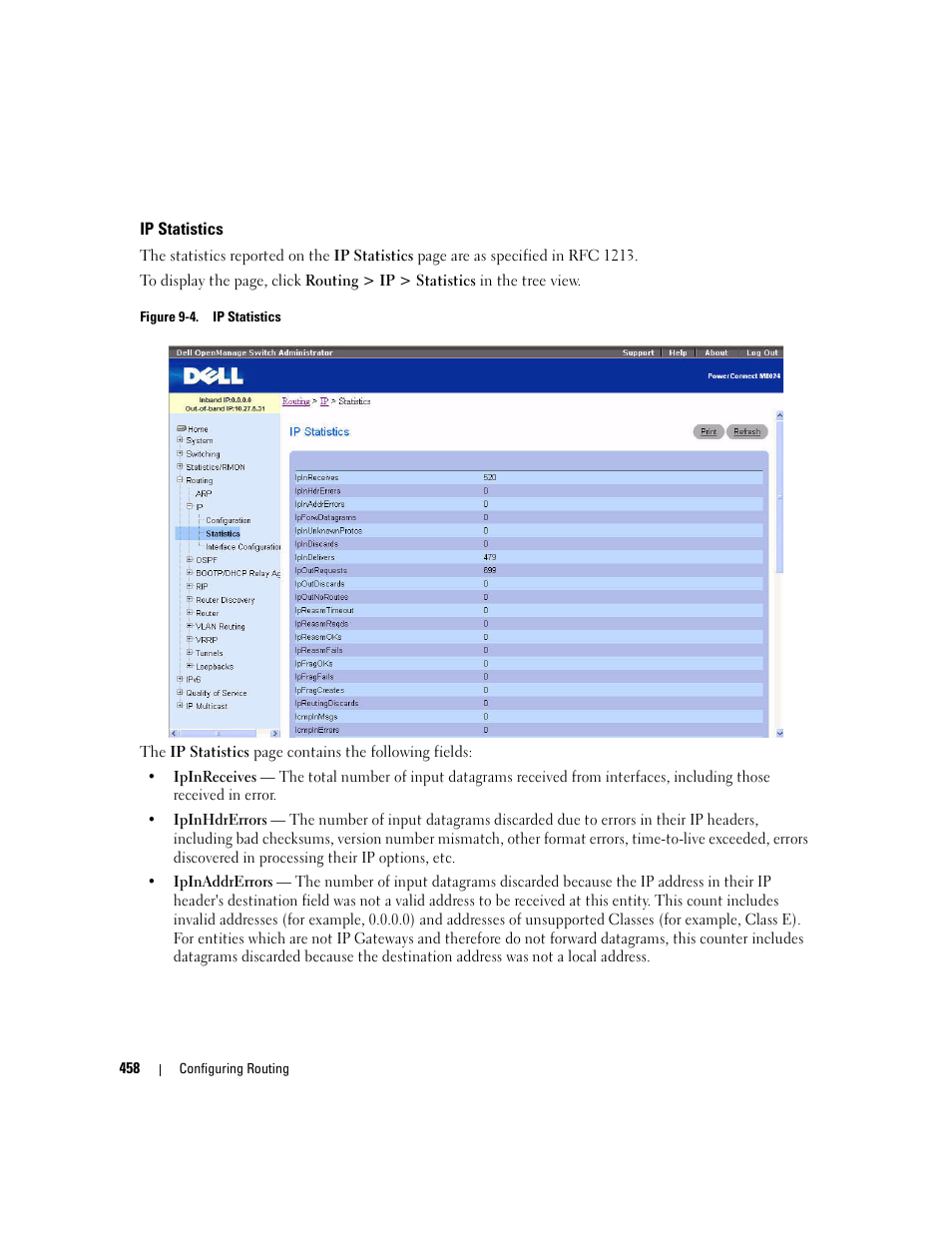 Ip statistics, Statistics | Dell PowerConnect M6220 User Manual | Page 460 / 737