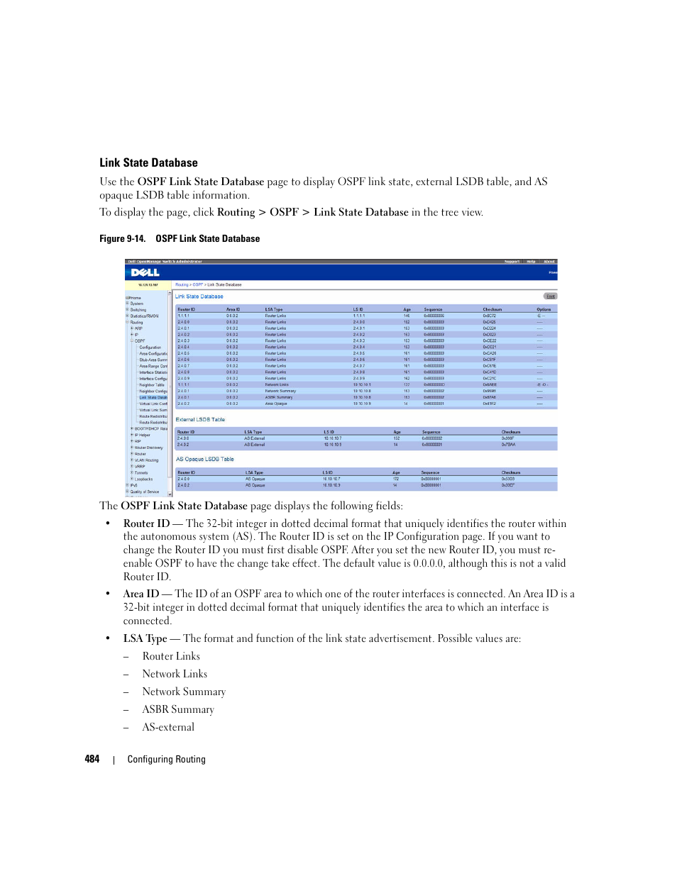 Link state database | Dell PowerConnect M6220 User Manual | Page 486 / 737